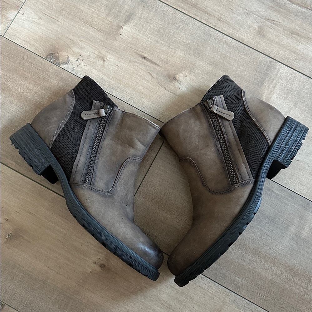 Earth Womens Jordan Boot Brown Leather Plaid Boho Distress Zip Bootie Sz 8.5